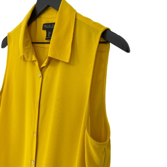 RACHEL ZOE Los Angeles New York Yellow Button Up Sleeveless Shirt Size L - Picture 7 of 16